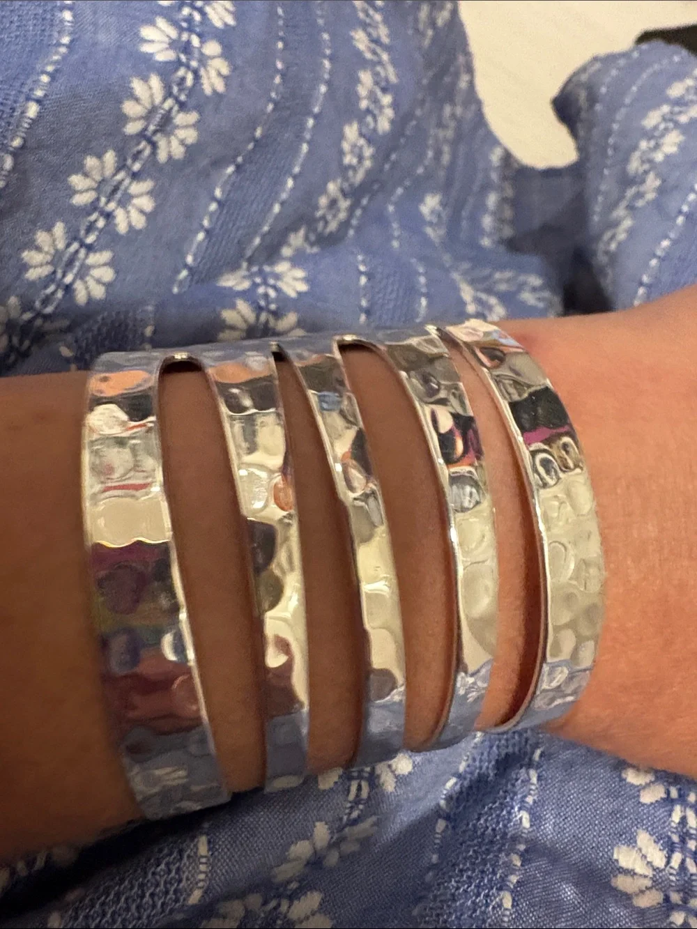 Rustic Cuff Hammered Silver Tone Cuff Bracelet - Black Accents